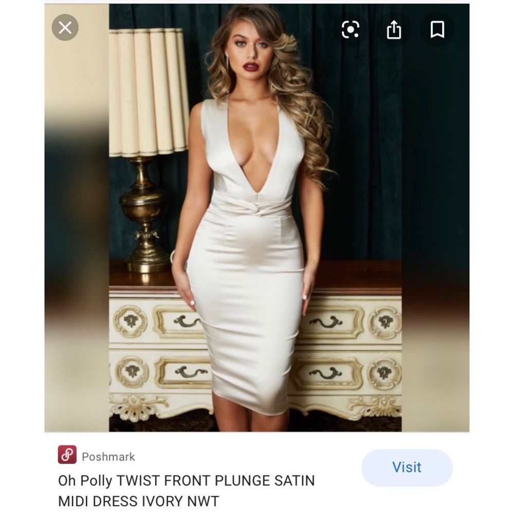 Twist front plunge satin midi dress